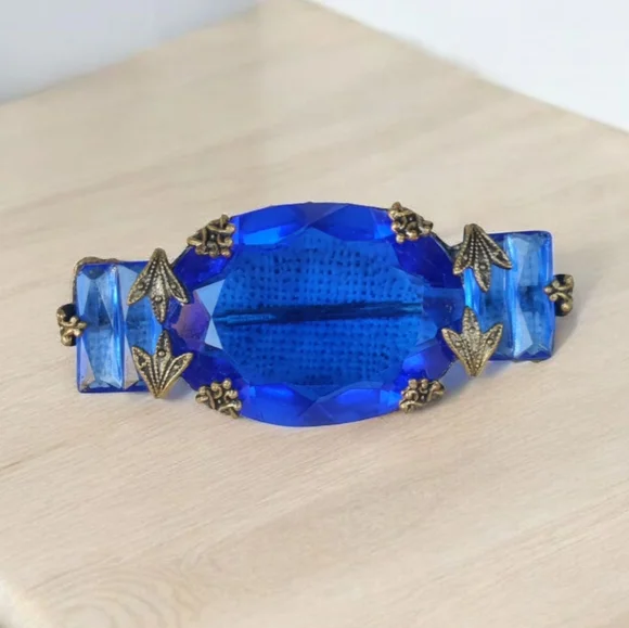 Antique Victorian Blue Czech Glass Ornate Brooch - Picture 2 of 8